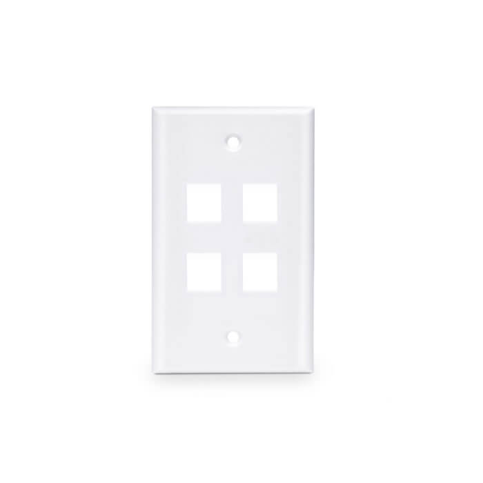 Face Plate de 1 banda, 4 Puertos RJ, plana, tornillos, color blanco
