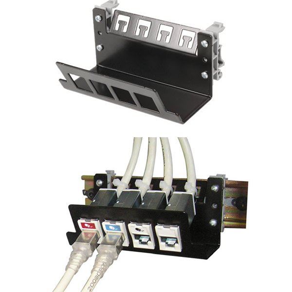 Patch panel resistente DIN-PNL-04-01 cobre UTP, 4 salidas, riel din, negro