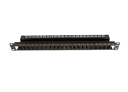 Patch Panel TERA-MAX Blindado de 24 Puertos, Modular (vacío), Plano, Color Negro, 1UR