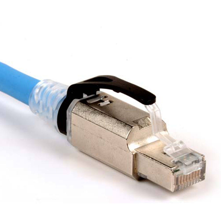 Plug RJ45 Cat6A Blindado, Terminación en Campo, Compatible con Todas las Categorías, Con Clip Protector de Seguro
