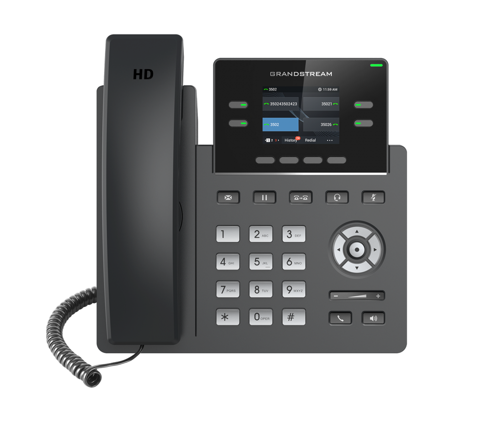 Teléfono IP Wi-Fi, Grado Operador, 4 líneas SIP con 2 cuentas, pantalla a color 2.4", codec Opus, IPV4/IPV6