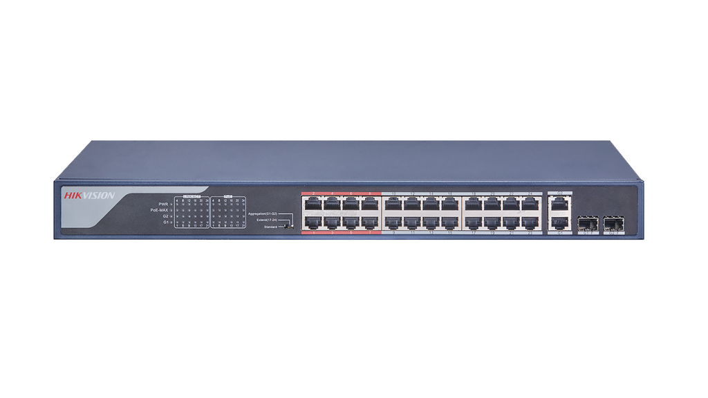 Switch 24 puertos PoE 100m y 2 combos 1000 Mbps