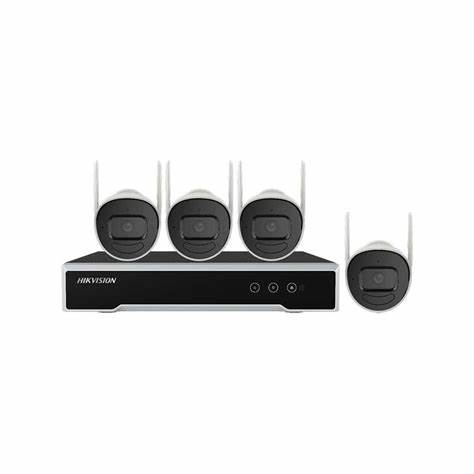 Kit CCTV inalámbrico 4 canales, 4 cámaras tipo bullet Ip 2mp WI-FI, metálicas/plásticas intemperie IP66