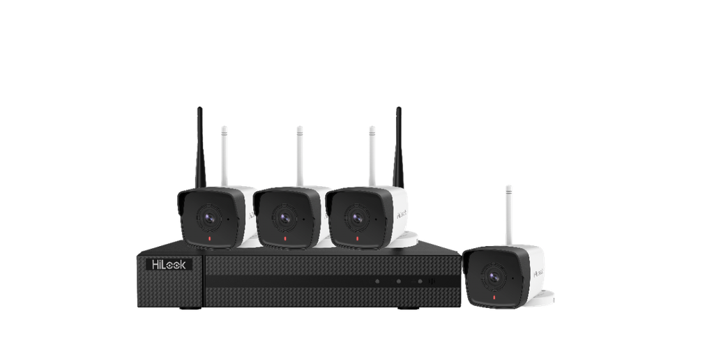 Kit CCTV inalámbrico 4 canales, 4 cámaras tipo bullets Ip 2mp WI-FI, metálicas/plásticas intemperie IP66