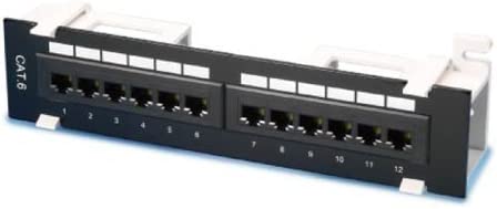 Patch Panel UTP CAT5E, 12 Port, 110 IDC wall type, 50 microns Gold - negro
